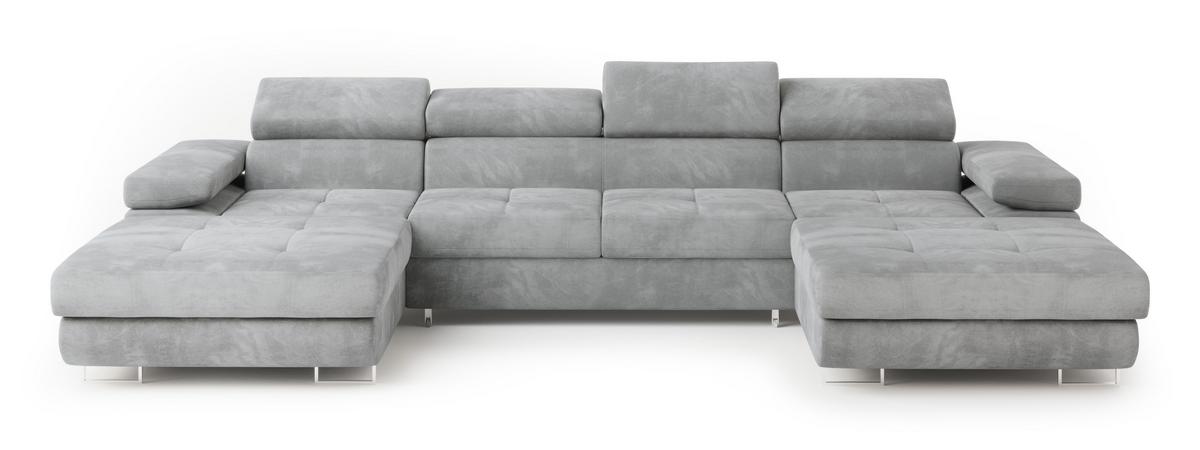 WOHNLANDSCHAFT LYKKE Hellgrau Velours-Stoff mit Schlaffunktion - Hellgrau, Holz (353/90/202cm) - MASSENO