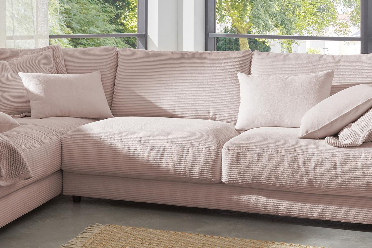 ECKSOFA MADELINE Pink Cord - Schwarz/Rosa, Kunststoff/Textil (325/224cm) - KAWOLA