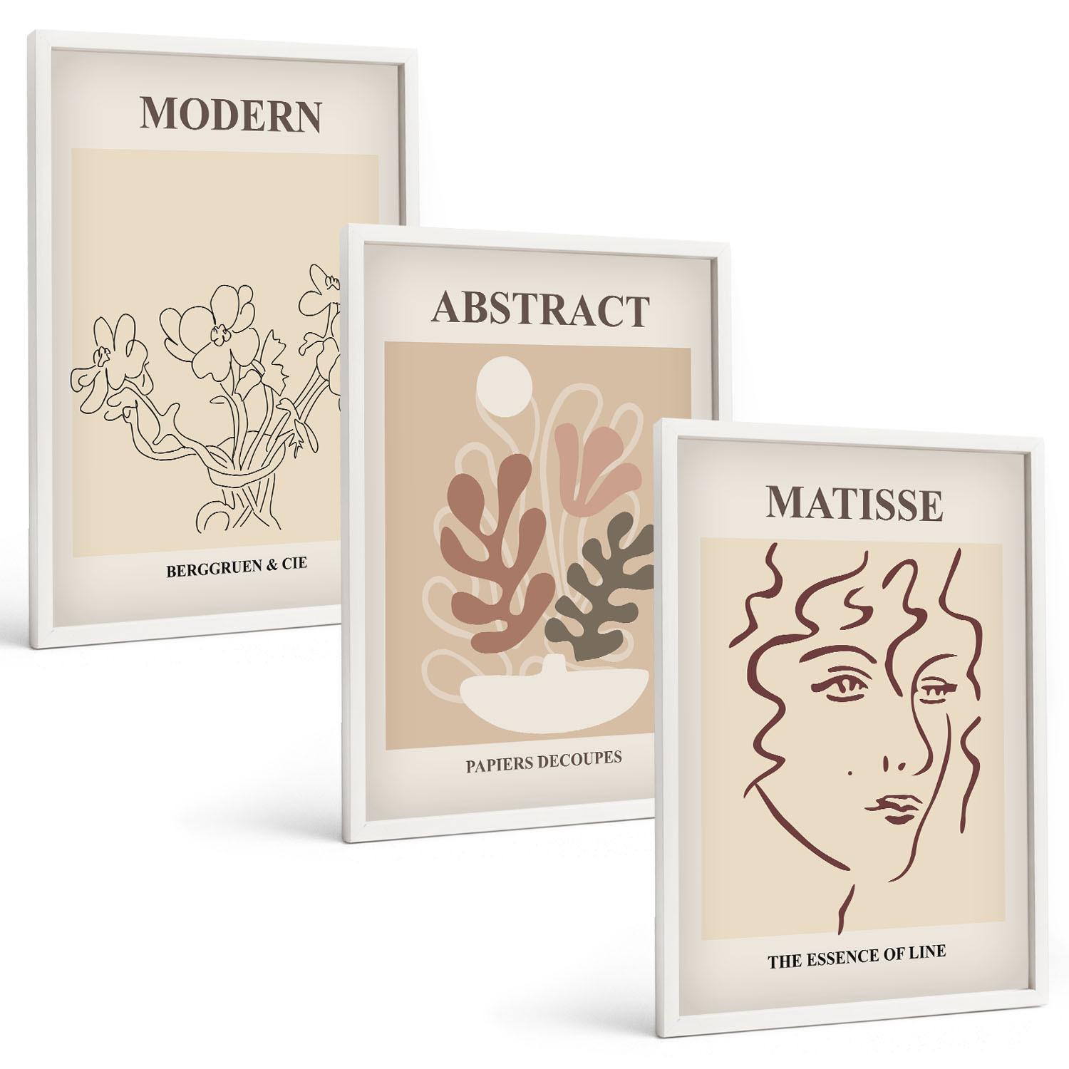 BILDER SET 3er Set - 40x60 cm Weißer Rahmen - Moderne Pflanzenlinien - Weiß, Kunststoff (40/60cm) - TULUP