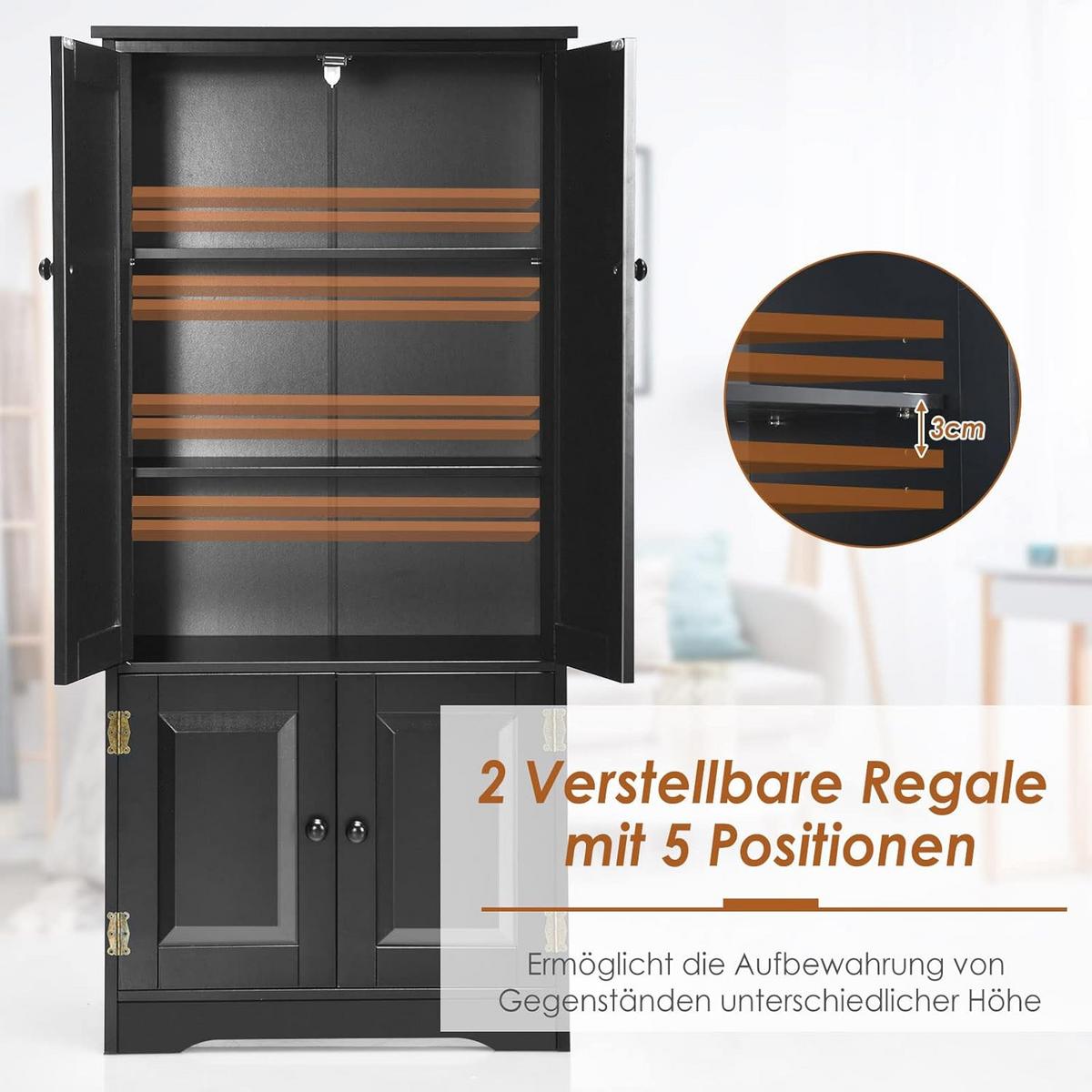 MEHRZWECKSCHRANK Flurschrank Schwarz - Schwarz, Holz (89/123/32cm) - COSTWAY