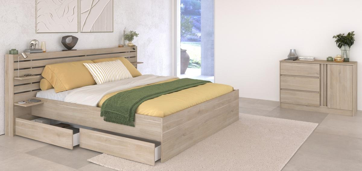 JUGENDZIMMER Eiche japanisch, Set mit Stauraumbett 140 x 200 cm und Kommode - Eichefarben, Holzwerkstoff (203/99/217cm) - Parisot Meuble