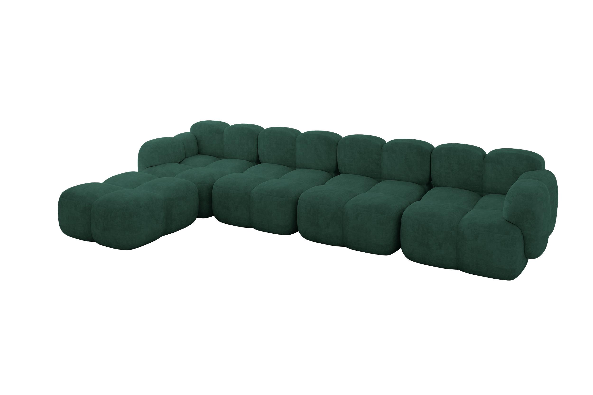 ECKSOFA modulares Sofa Links Miko-L3 390x205x75 Grün Velours - Schwarz/Grün, Holzwerkstoff/Kunststoff (390/205cm) - ALTDECOR