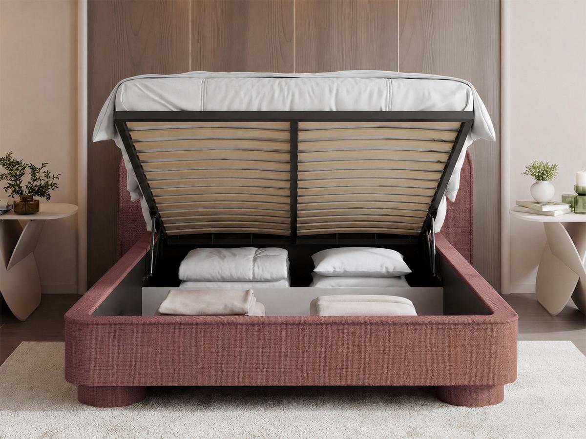 POLSTERBETT Aurora mit Bettkasten, Lattenrost & gepolsterten Füßen in Terrakotta Chenille 200x200 cm - Birkefarben/Terracotta, Holzwerkstoff/Textil (200/200cm) - WFL GROUP
