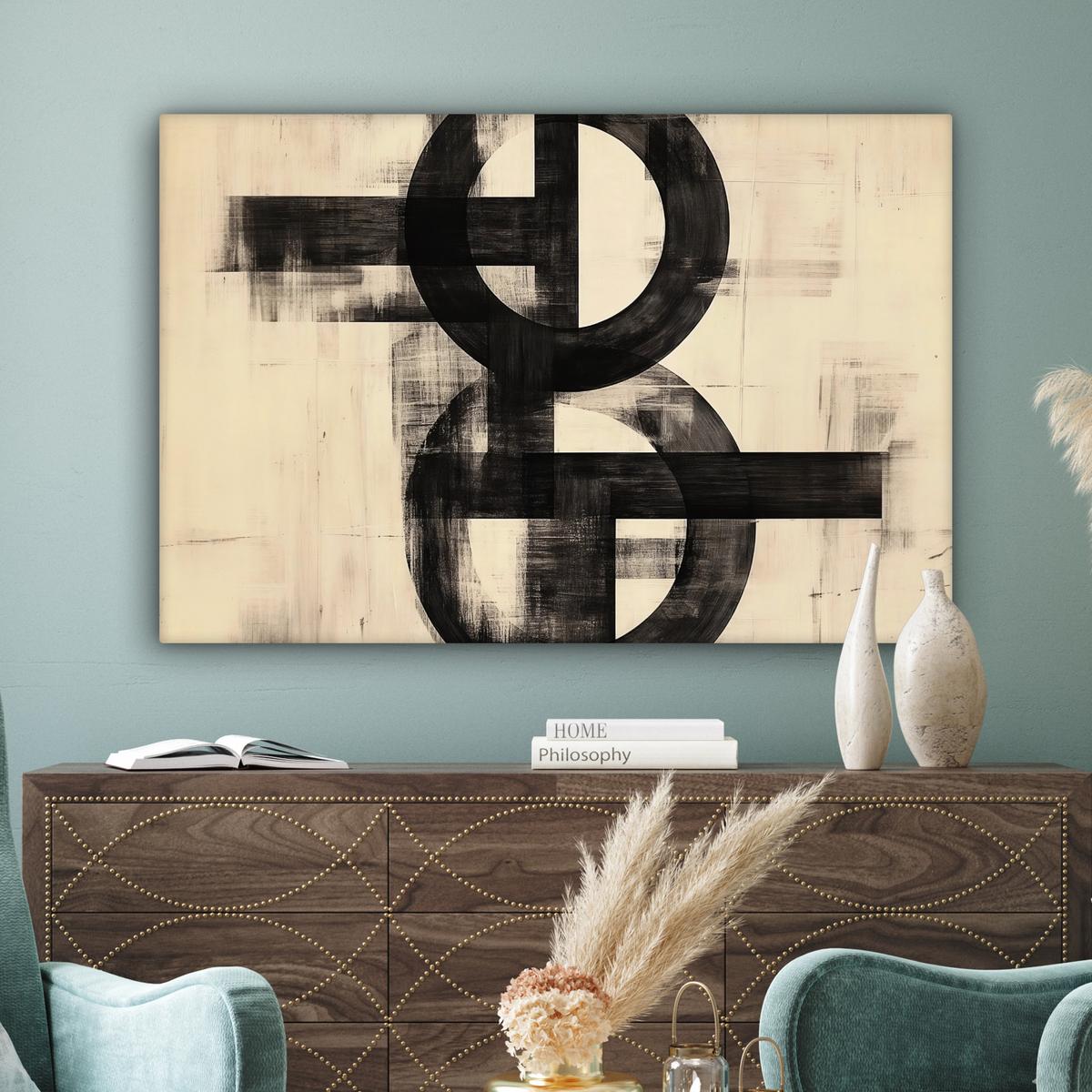 LEINWANDBILD Kreise - Balken - Schwarz - Abstrakt Wohnzimmer Groß 120x80 cm - Schwarz, Textil (120/80cm) - MuchoWow