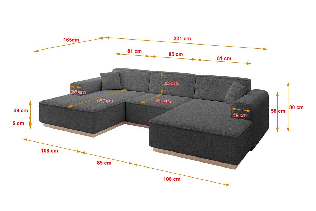 WOHNLANDSCHAFT IREA-U1 - 301x165x80 cm Grau - Olivgrün, Holzwerkstoff/Textil (301/80/165cm) - ALTDECOR