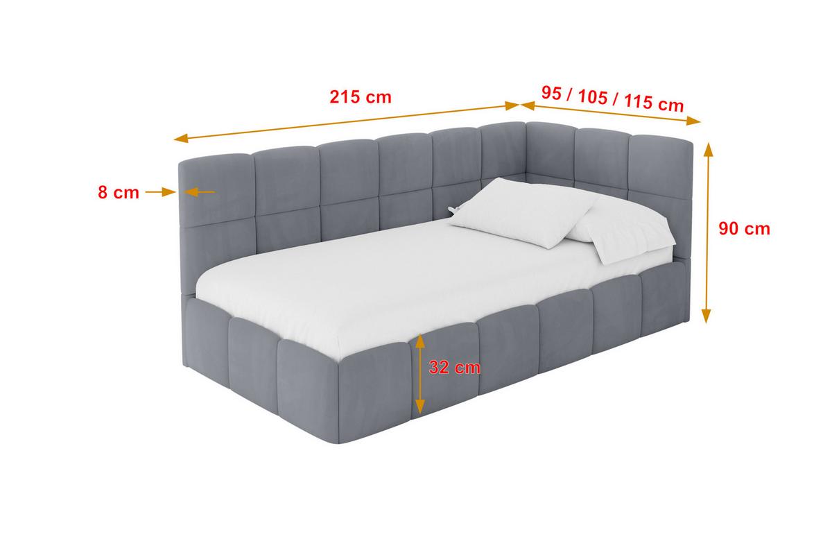 EINZELBETT Jugendbett mit Bettkasten Links, ohne Matratze - LIVY 90x200 Grau - Grau, Holzwerkstoff/Textil (90/200cm) - ALTDECOR