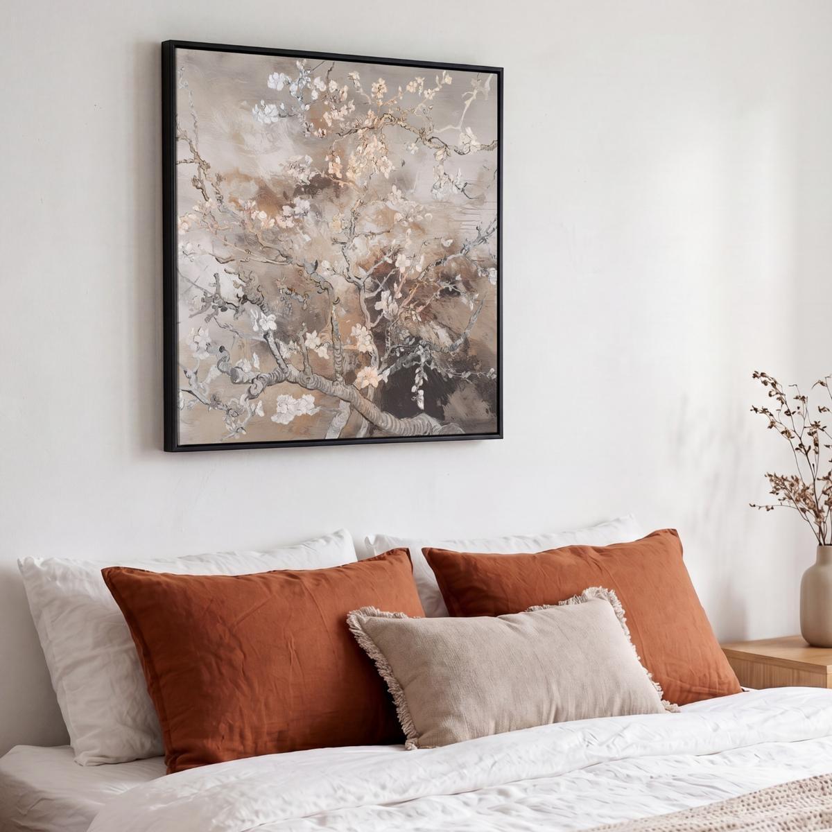 LEINWAND Bilder mit Rahmen - Mandelblüte - Kunst - Van Gogh - Beige - Abstrakt - 50x50 - Braun, Textil (50/50cm) - MuchoWow