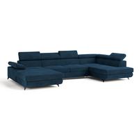 WOHNLANDSCHAFT RUBANO R-S Blau Velours-Stoff mit Schlaffunktion - Blau, Holz (339/89/190cm) - MASSENO