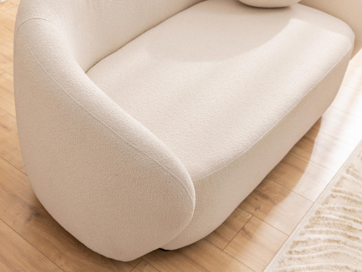 2-SITZER-SOFA Roundi Cremeweiß Bouclé - Creme/Schwarz, Holz/Kunststoff (150/76/80cm) - S-Style Möbel