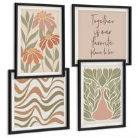 BILDER SET 4er Set - 50x50 cm & 40x60 cm Schwarzer Rahmen - Abstrakte Pastellblumen - Schwarz, Kunststoff (50/50cm) - TULUP