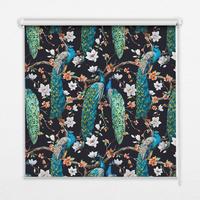 INNENROLLO - Fensterrollo - Rollo - 90x180 cm - Pfau bei den Blumen - Blau, Kunststoff (90/180/0.5cm) - TULUP