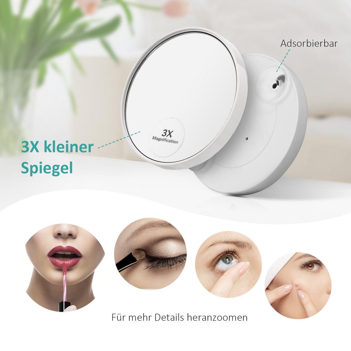 KOSMETIKSPIEGEL mit Licht mit Abnehmbare Saugnapfes, Weiß, 23,3/18 cm - Weiß, Glas (23.3/23.3/18cm) - EMKE
