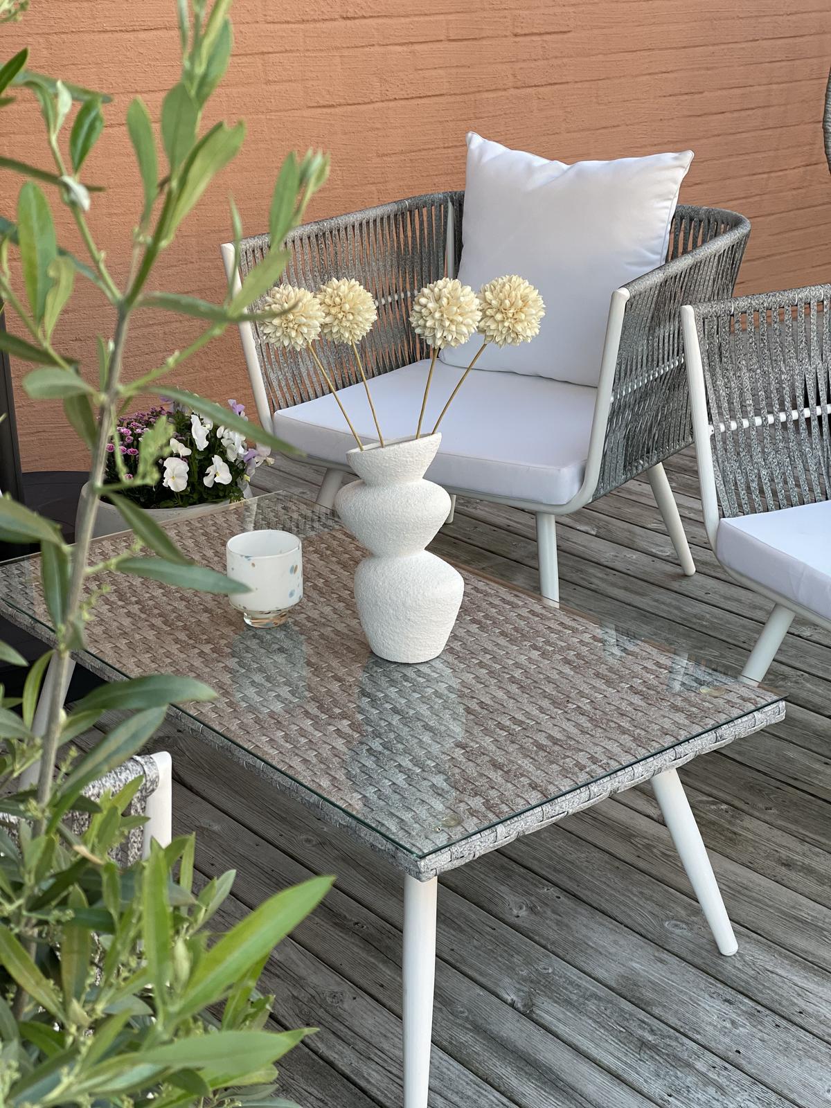 LOUNGE-SET 4-sitzer Rattan Weiß Ragusa - Weiß, Kunststoff - Beliani