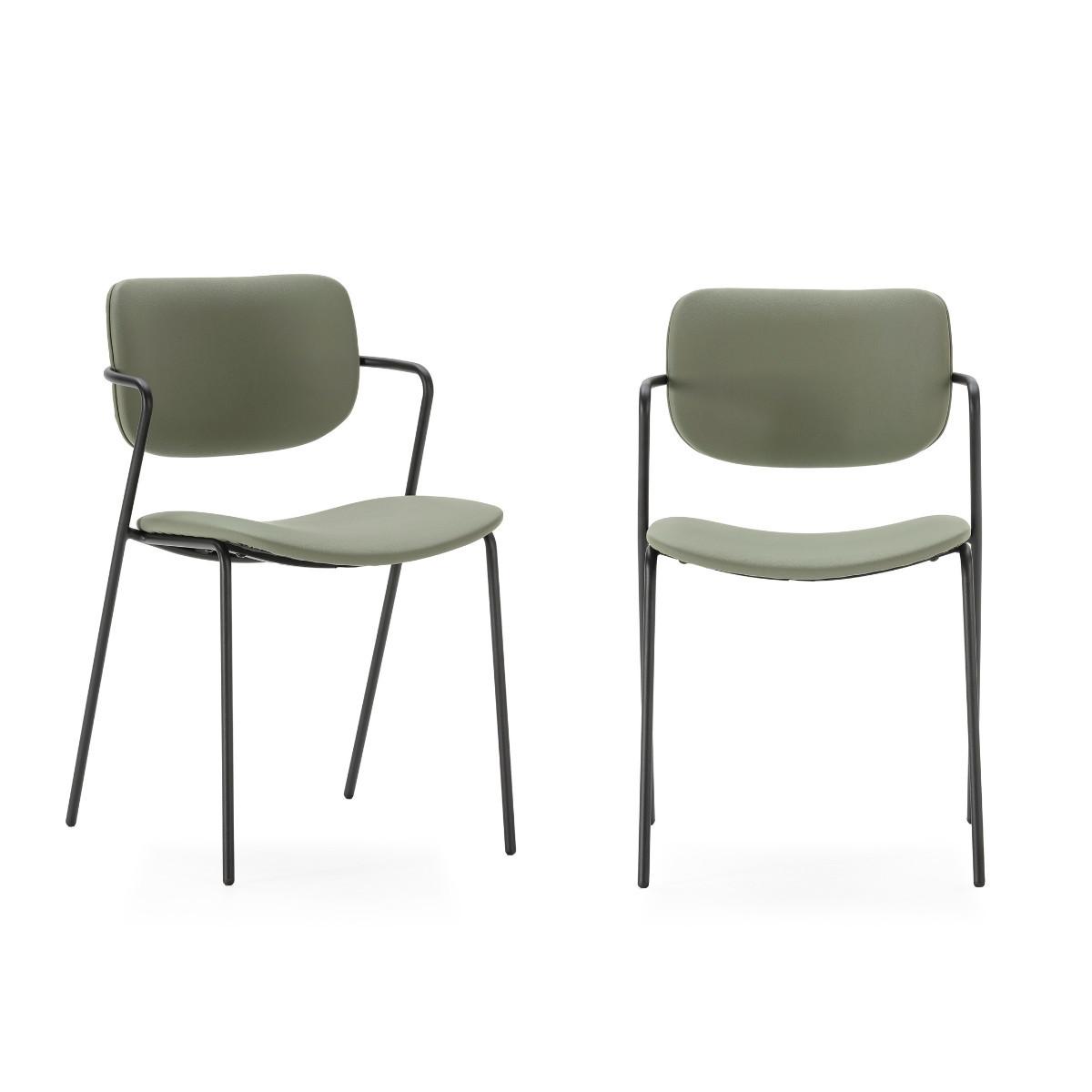 STÜHLEN (Set aus 2) mit schwarzen metallbeinen - maika 49/55/48 cm - Grün, Kunststoff (55/48/49cm) - Calicosy