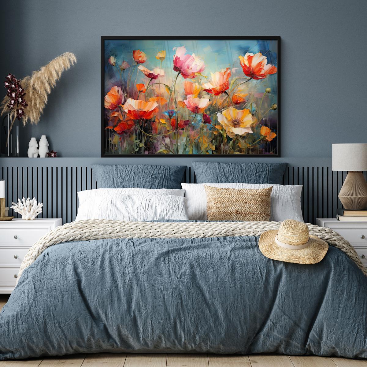 POSTER MIT RAHMENGERAHMTES BILD Blumen - Aquarell - Kunst - Botanisch - Natur 120x80 cm - Orange, Papier (120/80cm) - MuchoWow