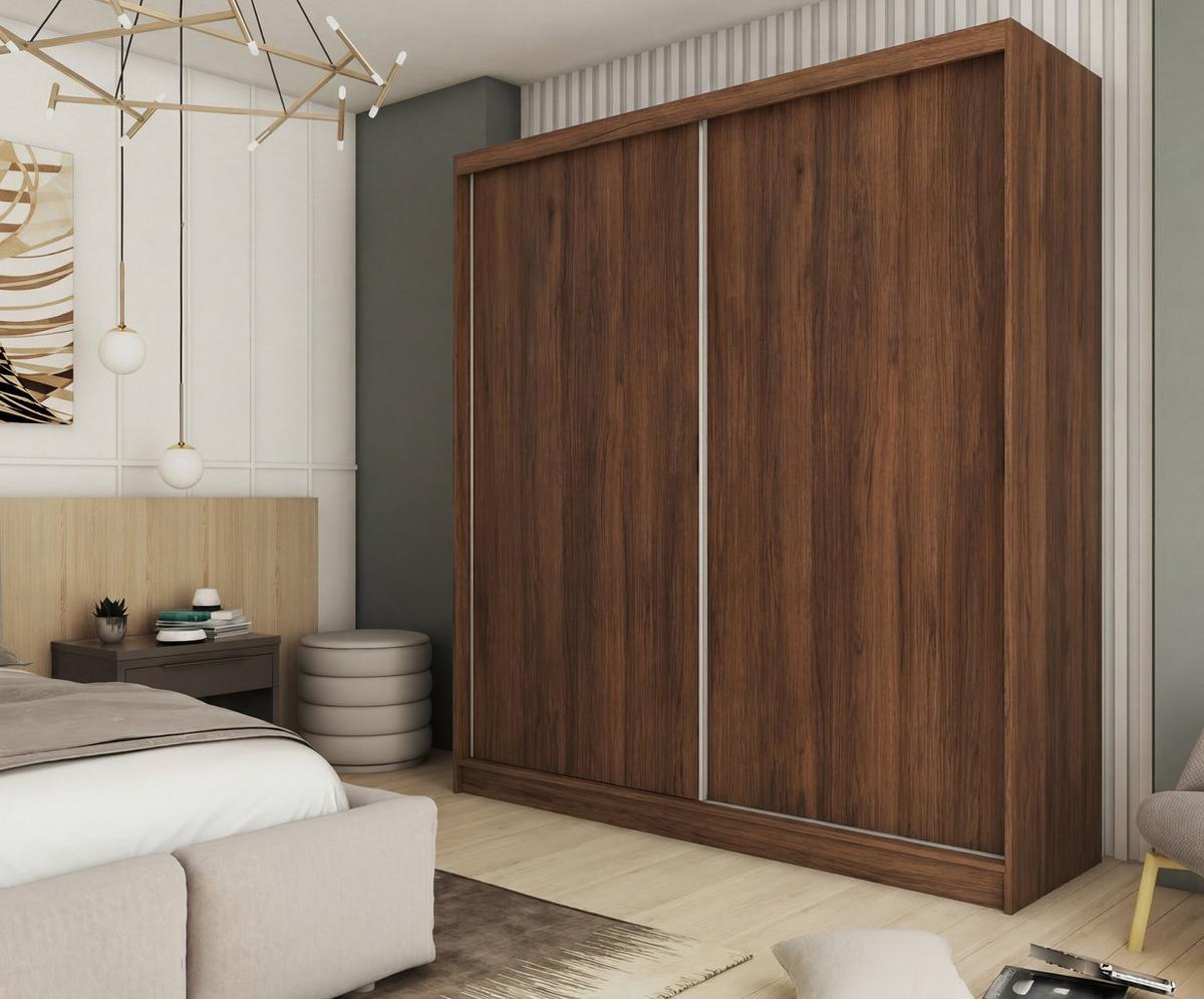SCHWEBETÜRENSCHRANK SOFIA 200/216/61 cm Modern Kleiderschrank 2-türig Nussbaumfarben - Nussbaumfarben, Holzwerkstoff (200/216/61cm) - MASSENO