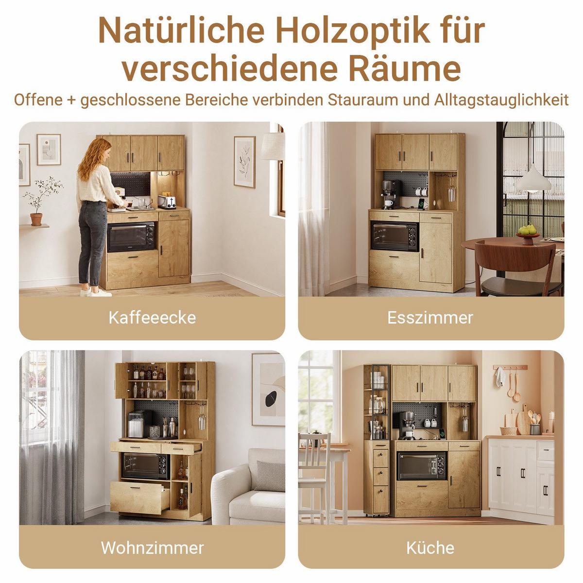 KÜCHENHOCHSCHRANK mit Aufbewahrung und Steckdosen FSB98-L-E-N - Naturfarben, Holzwerkstoff (100/170/40cm) - SoBuy