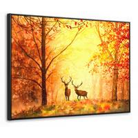 LEINWAND Bilder mit Rahmen - Natur - Ölfarbe - Hirsche - Tiere - Herbst - Orange - 70x50 - Orange, Textil (70/50cm) - MuchoWow