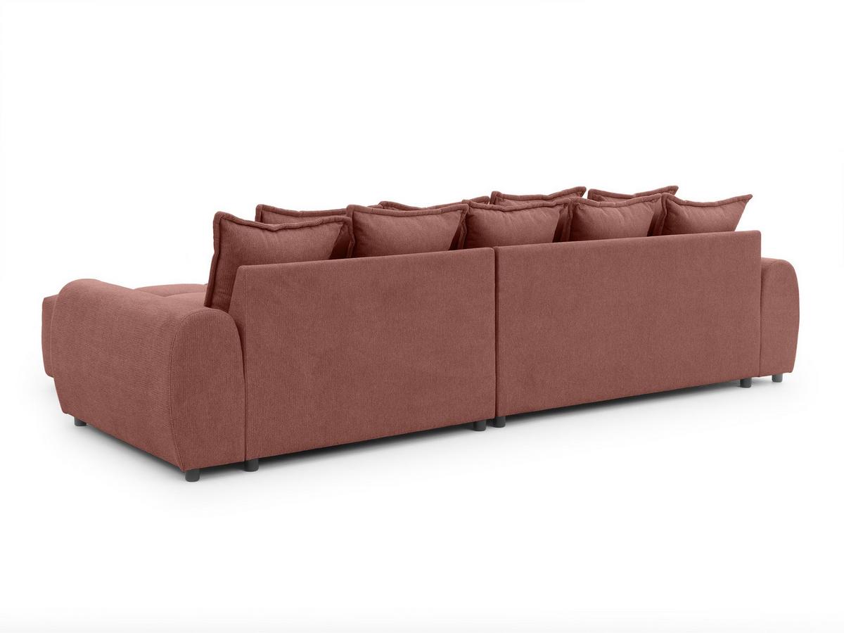 ECKSOFA Bubble mit losen Rückenkissen und Sitzfläche in Bubble-Optik aus weichem Terrakotta Strukturstoff mit schöner Sitzkomfort - Ottomane rechts - Terracotta/Schwarz, Holz/Kunststoff (306/180cm) - S-Style Möbel