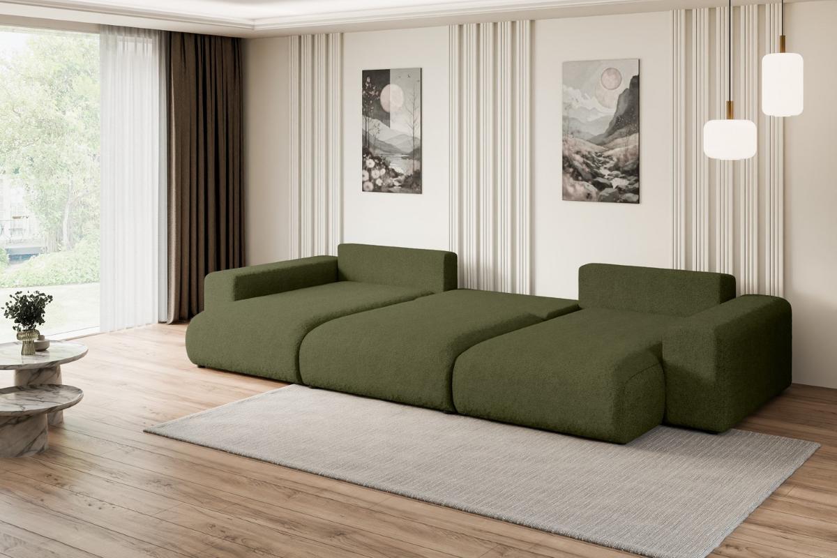 WOHNLANDSCHAFT mit Schlaffunktion ESKAR-U -364x176x84cm Grün Bouclé - Schwarz/Grün, Holzwerkstoff/Kunststoff (364/72/176cm) - ALTDECOR