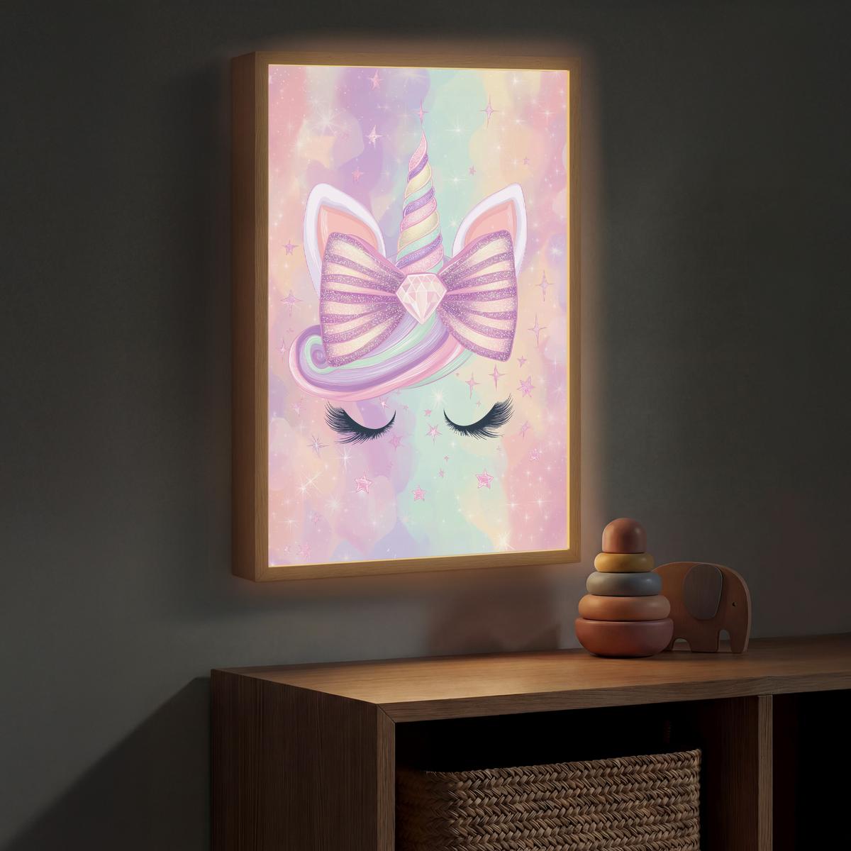 WANDLEUCHTE MIT AKKU Einhorn - Glitzer - Regenbogen - Pastell 40x60 cm - Hellrosa, Holzwerkstoff (40/60/8cm) - OnlyWow