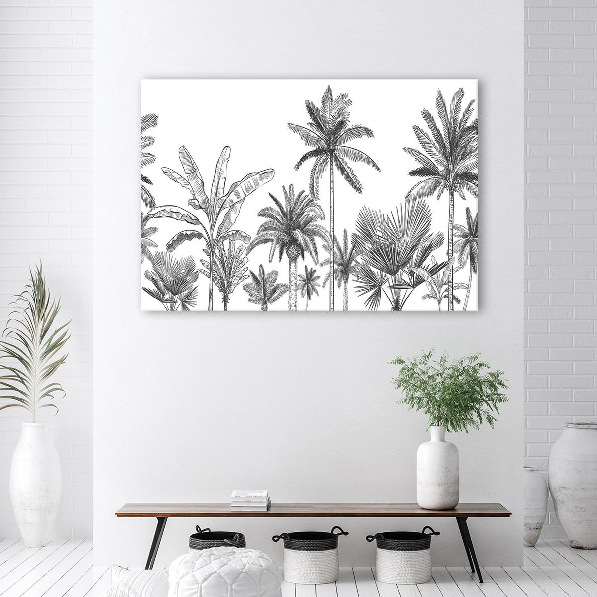 WANDBILD schwarze und weiße palmen - Schwarz, Textil (60/40cm) - Feeby