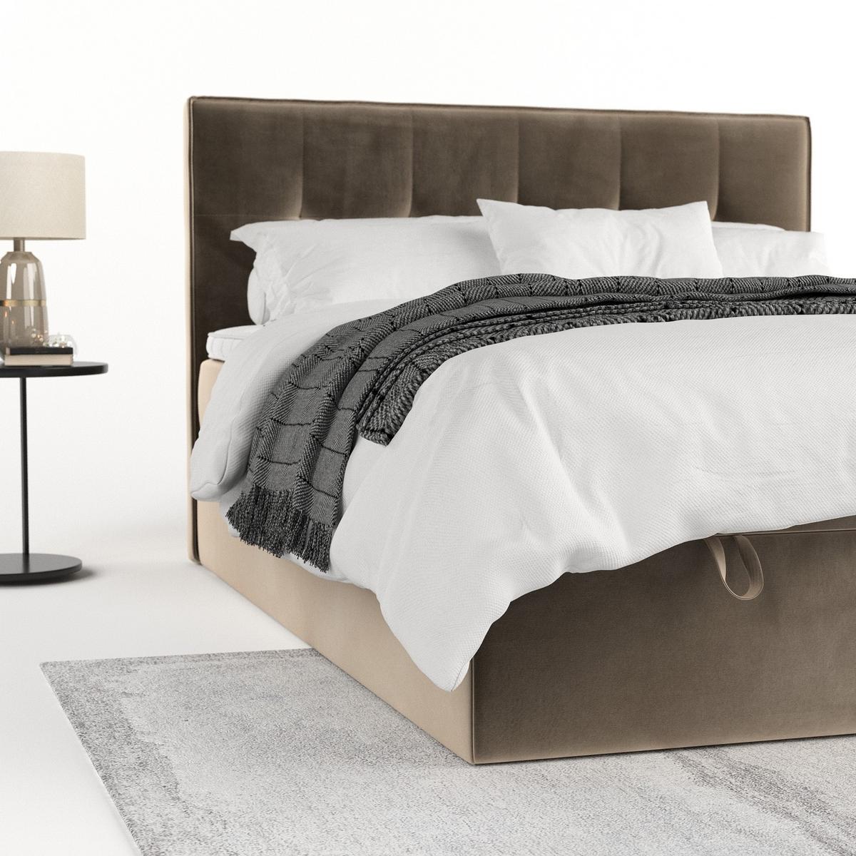 BOXBETT Tivra 160/200 cm Taupe im Paros Stoff - Taupe/Schwarz, Holz/Holzwerkstoff (160/200cm) - AltaBeds