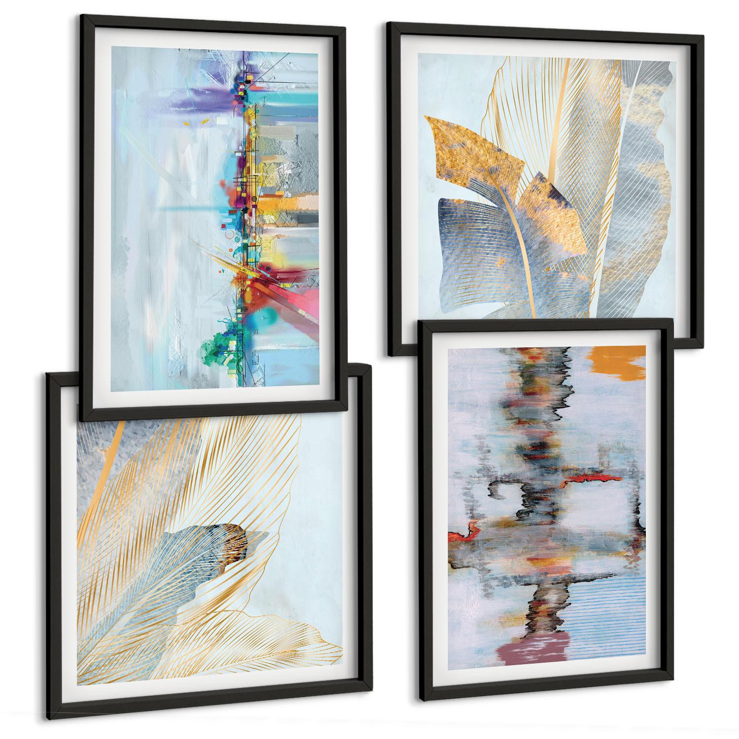 BILDER SET 4er Set - 50x50 cm & 40x60 cm Schwarzer Rahmen - Abstrakte Gemäldekompositionen - Schwarz, Kunststoff (50/50cm) - TULUP