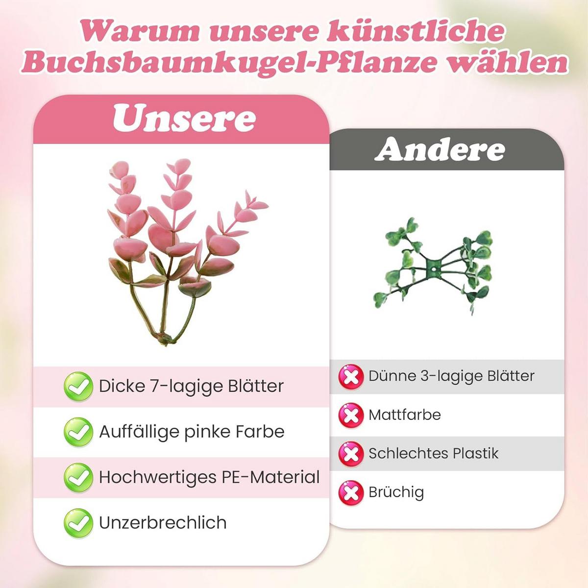 KUNSTPFLANZE Pink(2er-Set) - Pink, Kunststoff (44cm) - COSTWAY