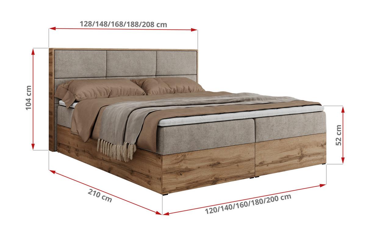 BOXBETT ALBERO 2 - 140/200 Beige Struktur - H4 - Beige, Holz/Textil (140/200cm) - MKS