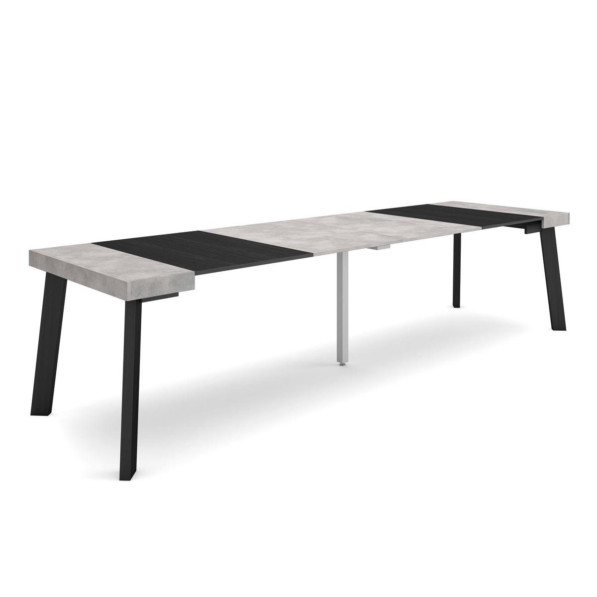 KONSOLENTISCH ausziehbar 58 bis 302cm, für 14 Gäste, zementgrau, 90/58/73cm - Schwarz/Grau, Holzwerkstoff (90/302/73cm) - Skraut Home
