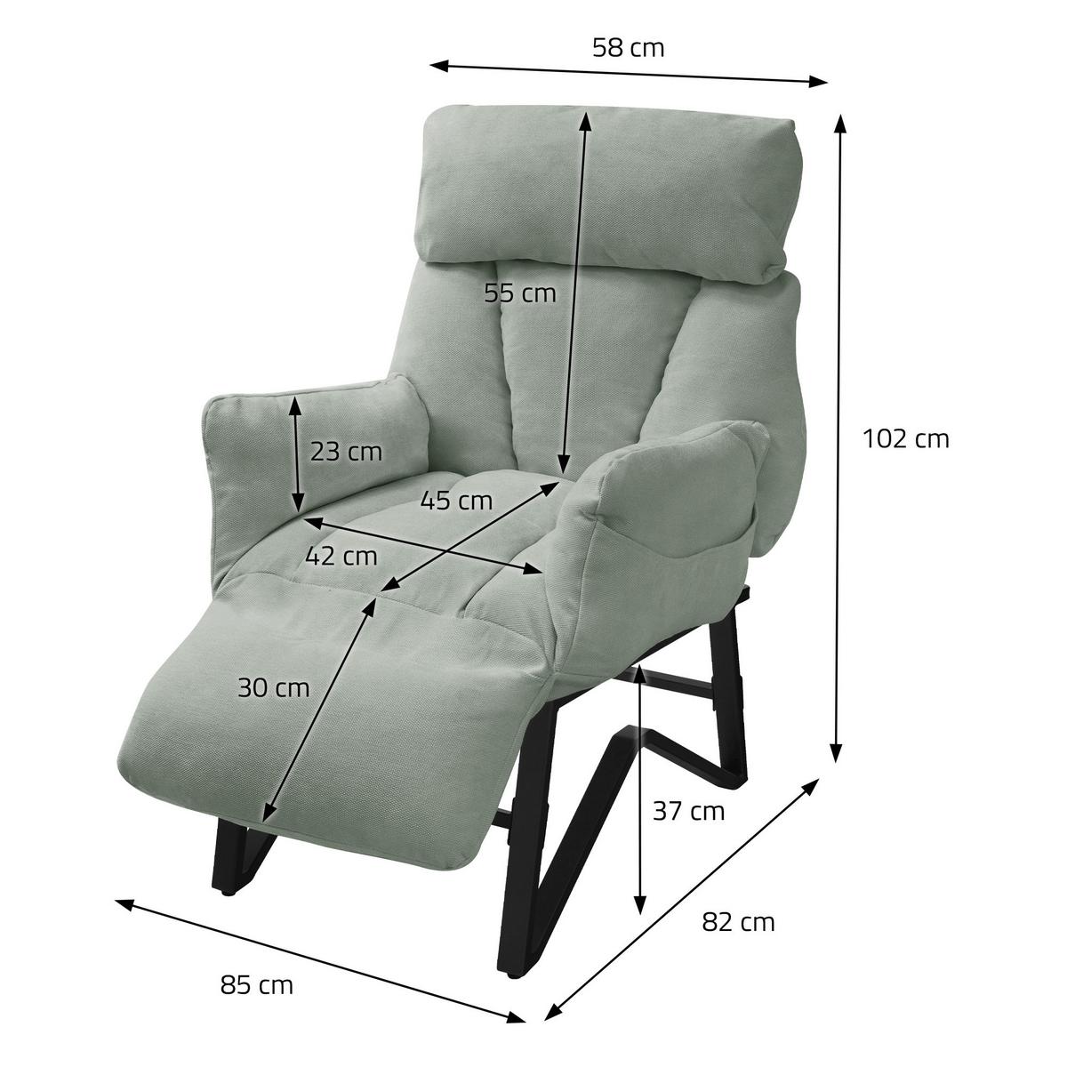 SESSEL mit Liegefunktion Grau-Grün Leinenbezug Relaxsessel verstellbar für Wohnzimmer - Schwarz/Hellgrün, Textil/Metall (85/102/82cm) - ML-DESIGN