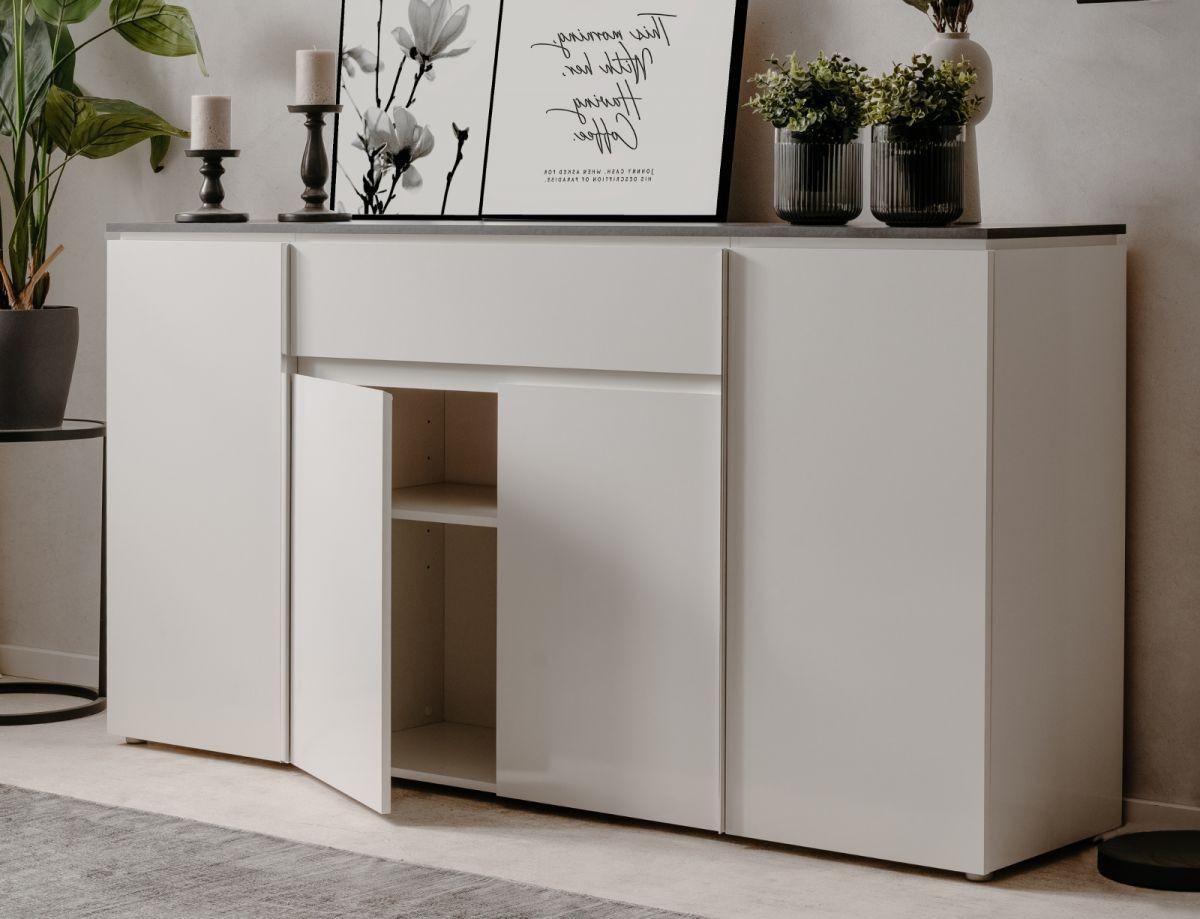SIDEBOARD weiß Glanz, grau 178 cm, große Kommode mit 6 Fächern - Chromfarben/Silberfarben, Holzwerkstoff/Kunststoff (177.5/92/40cm) - Furn.Design