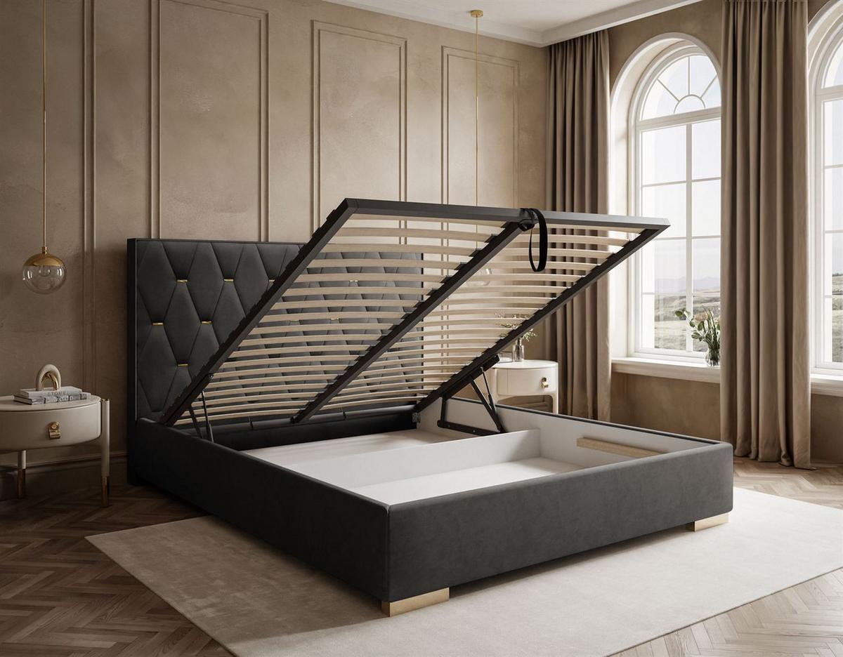 POLSTERBETT IZOLDA mit hohem Kopfteil 140x200 cm Royal Velvet 185 - Graphitfarben, Textil - Lookway
