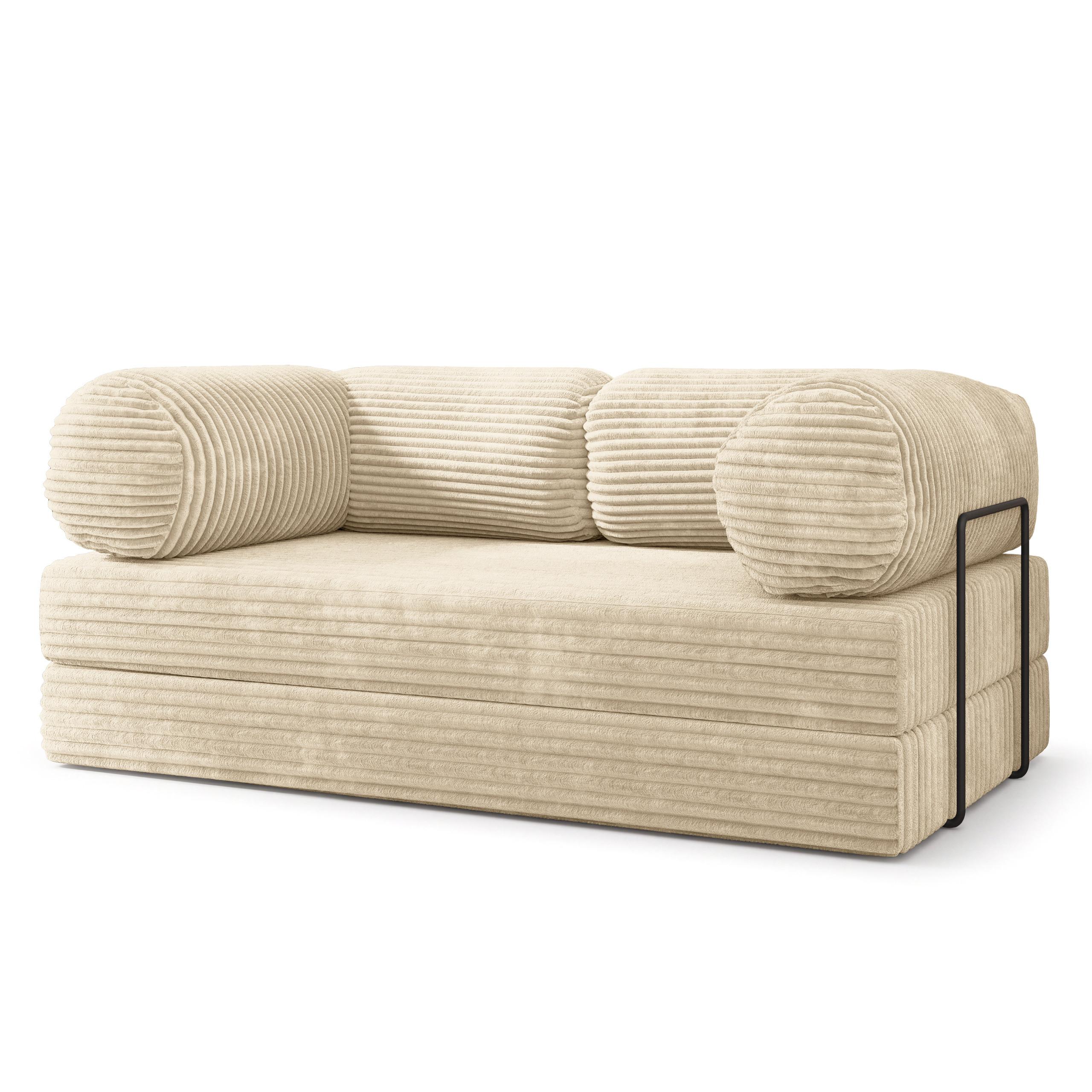 BETTSOFA ALVIO aus Schaumstoff Kordstoff Creme Schlaffunktion - Creme, Textil (170/68/80cm) - MASSENO