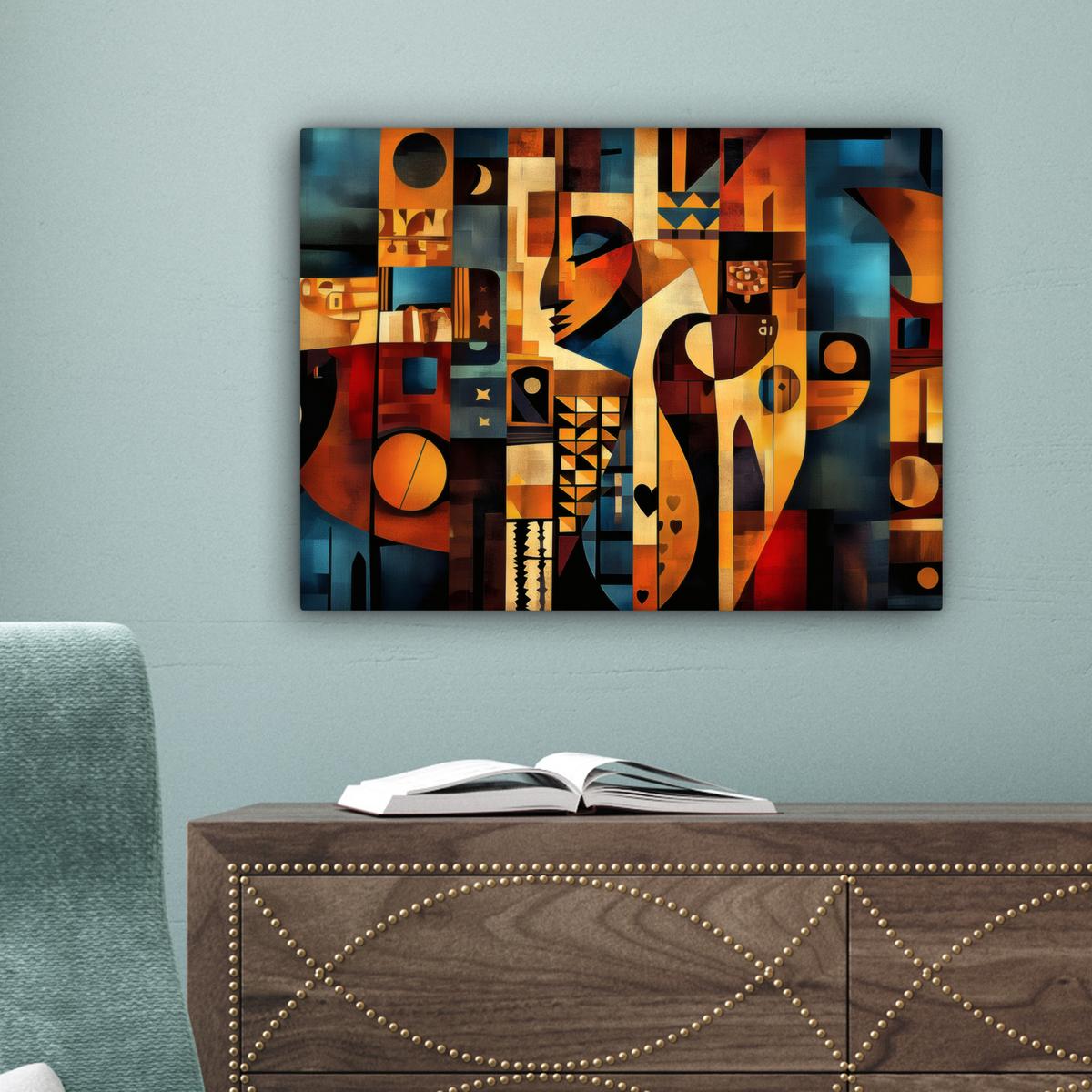 LEINWANDBILD Figuren - Abstrakt - Symbole Wandbild 40x30 cm - Terracotta, Textil (40/30cm) - MuchoWow