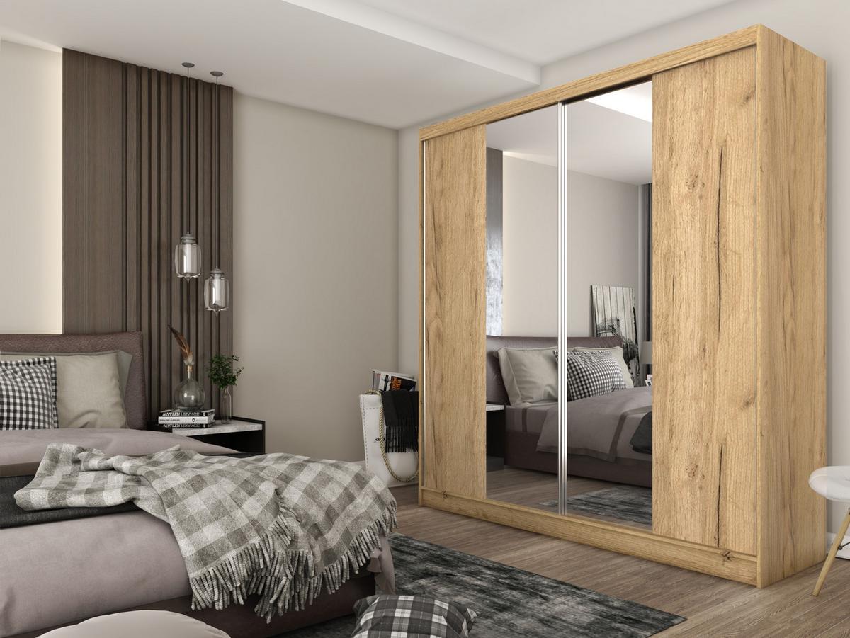 SCHWEBETÜRENSCHRANK LUCENZA 200/216/61 cm 2-türig mit Spiegel Eiche Artisan - Eiche Artisan, Holzwerkstoff (200/216/61cm) - MASSENO