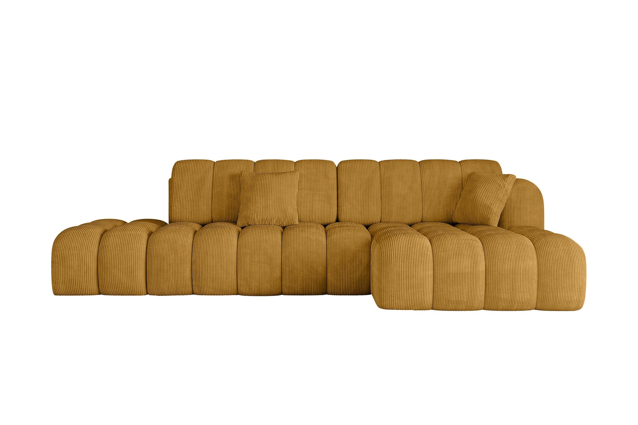 ECKSOFA mit Schlaffunktion Ottomane RECHTS OLEA-L2 321x164x75 Senfgelb Cord - Schwarz/Honig, Holzwerkstoff/Kunststoff (164/321cm) - ALTDECOR