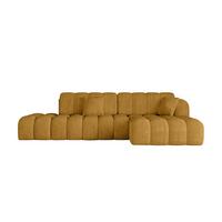 ECKSOFA mit Schlaffunktion Ottomane RECHTS OLEA-L2 321x164x75 Senfgelb Cord - Schwarz/Honig, Holzwerkstoff/Kunststoff (164/321cm) - ALTDECOR