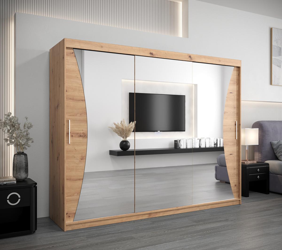 SCHWEBETÜRENSCHRANK 200/250/62 3-türig - Silberfarben/Eiche Artisan, Holz/Kunststoff (250/200/62cm) - MÖBEL KRYSPOL