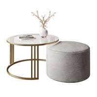 COUCHTISCH mit Hocker LORI GLASS gebürstetes Gold/transparentes Glas/Perfect Harmony 82 - Transparent, Metall (70/70/49cm) - Lookway