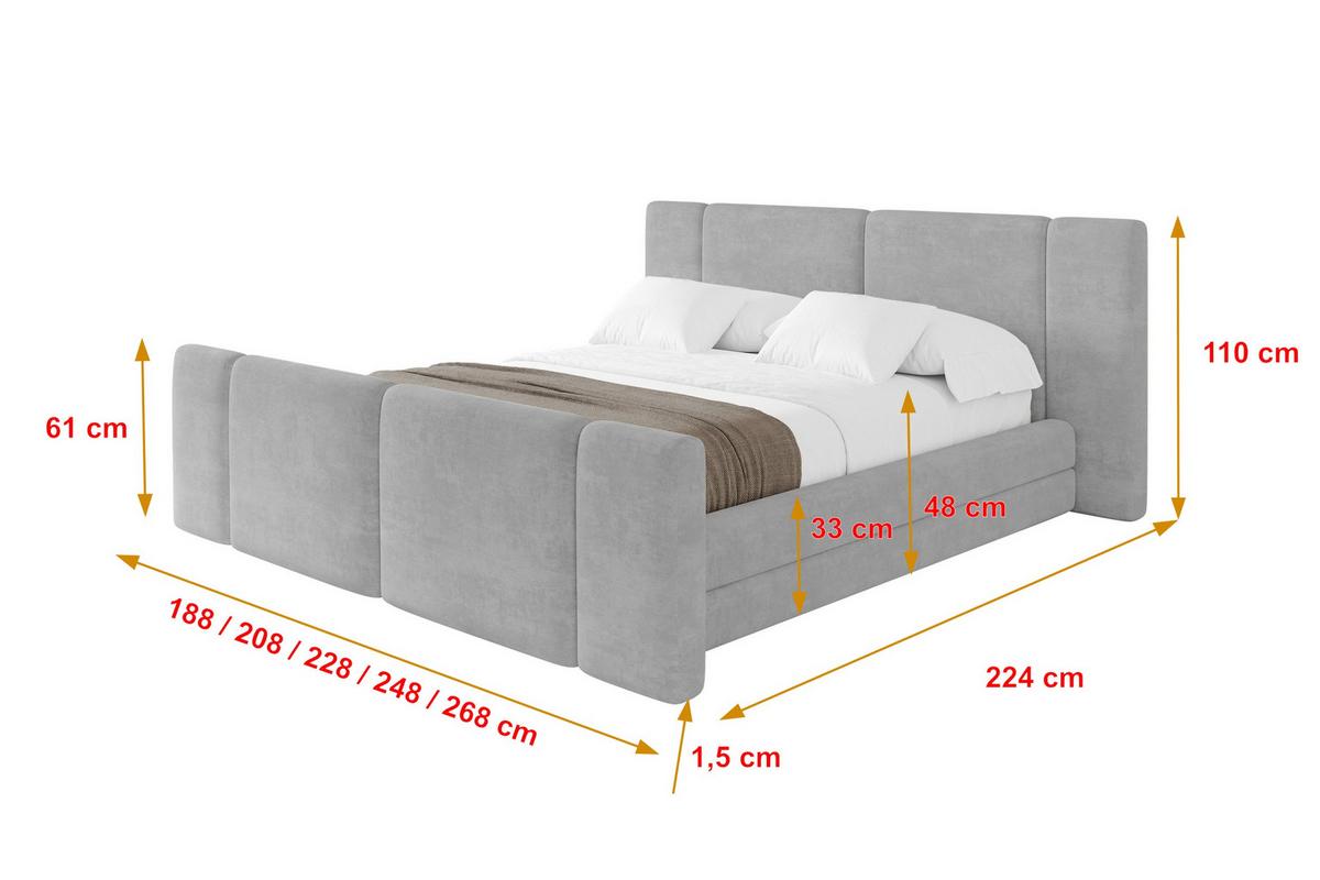 POLSTERBETT mit Bettkasten, Fußteil und Lattenrost, Bett mit Matratze H3/H4 - TEVO-Z 140x200 Grau - Hellgrau, Holzwerkstoff/Textil (140/200cm) - ALTDECOR