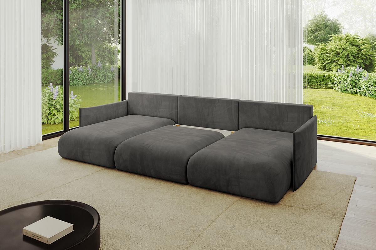 WOHNLANDSCHAFT mit Schlaffunktion und Bettkasten ONESK-U 317x177x72 Dunkelgrau Velours - Anthrazit, Holzwerkstoff/Kunststoff (317/72/177cm) - ALTDECOR