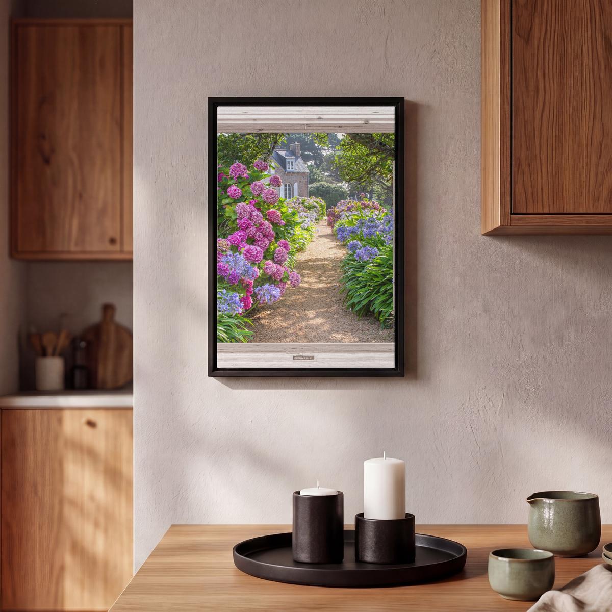 LEINWAND Bilder mit Rahmen - Hortensie - Durchsichtig - Blumen - Sommer - Lila - Weg - 20x30 - Lila, Textil (20/30cm) - MuchoWow