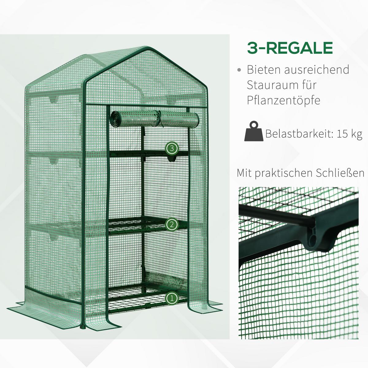 FOLIENGEWÄCHSHAUS, Grün, Metall, PE - Grün, Kunststoff (49/125/69cm) - Outsunny