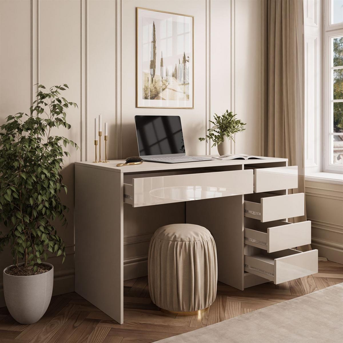 SCHREIBTISCH MADA GLOSS mit Schubladen - Kaschmir, Holzwerkstoff (55/120/75cm) - Lookway