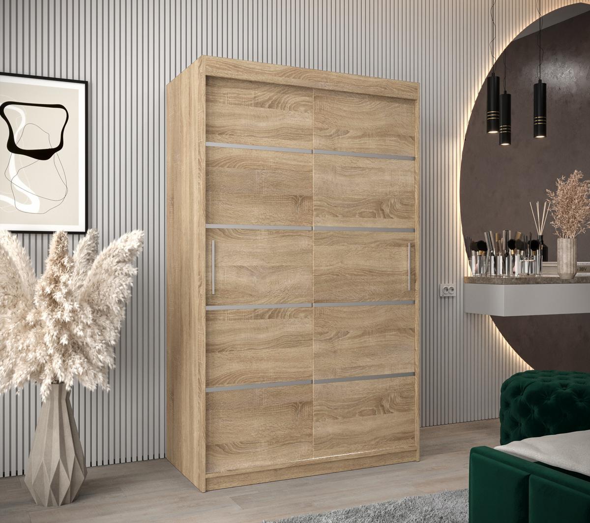 SCHWEBETÜRENSCHRANK 200/120/62 2-türig - Silberfarben/Sonoma Eiche, Holz/Kunststoff (120/200/62cm) - MÖBEL KRYSPOL
