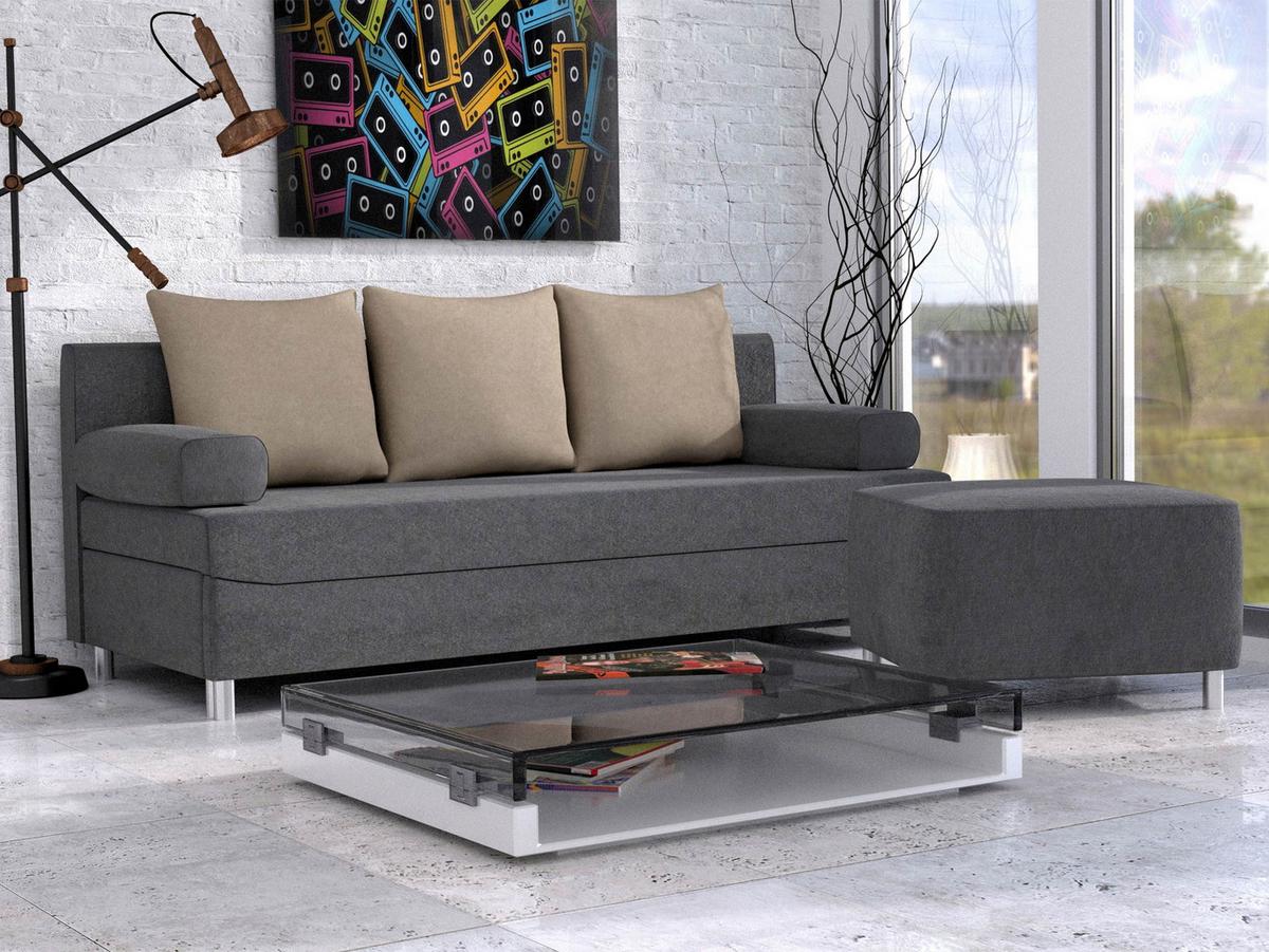 SCHLAFSOFA Dover mit Polsterhocker - Chromfarben/Dunkelgrau, Holz/Kunststoff (192/86/80cm) - MIRJAN24