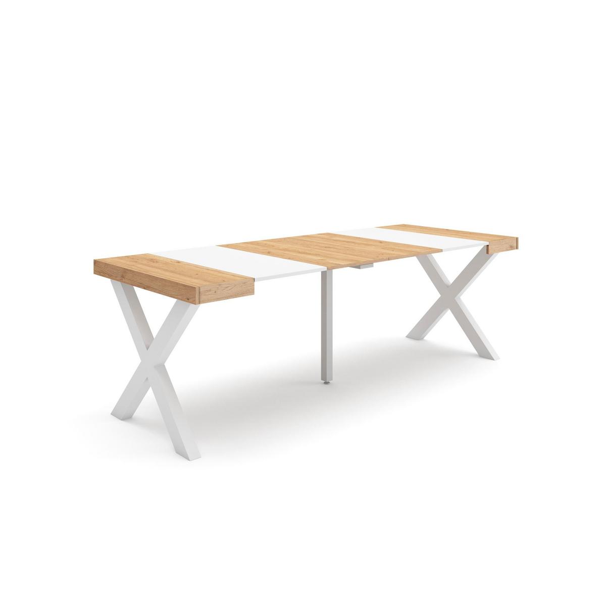 KONSOLENTISCH ausziehbar 58 bis 222cm, für 10 Gäste, eiche weiß, 90/58/73cm - Eichefarben/Weiß, Holzwerkstoff (90/222/73cm) - Skraut Home
