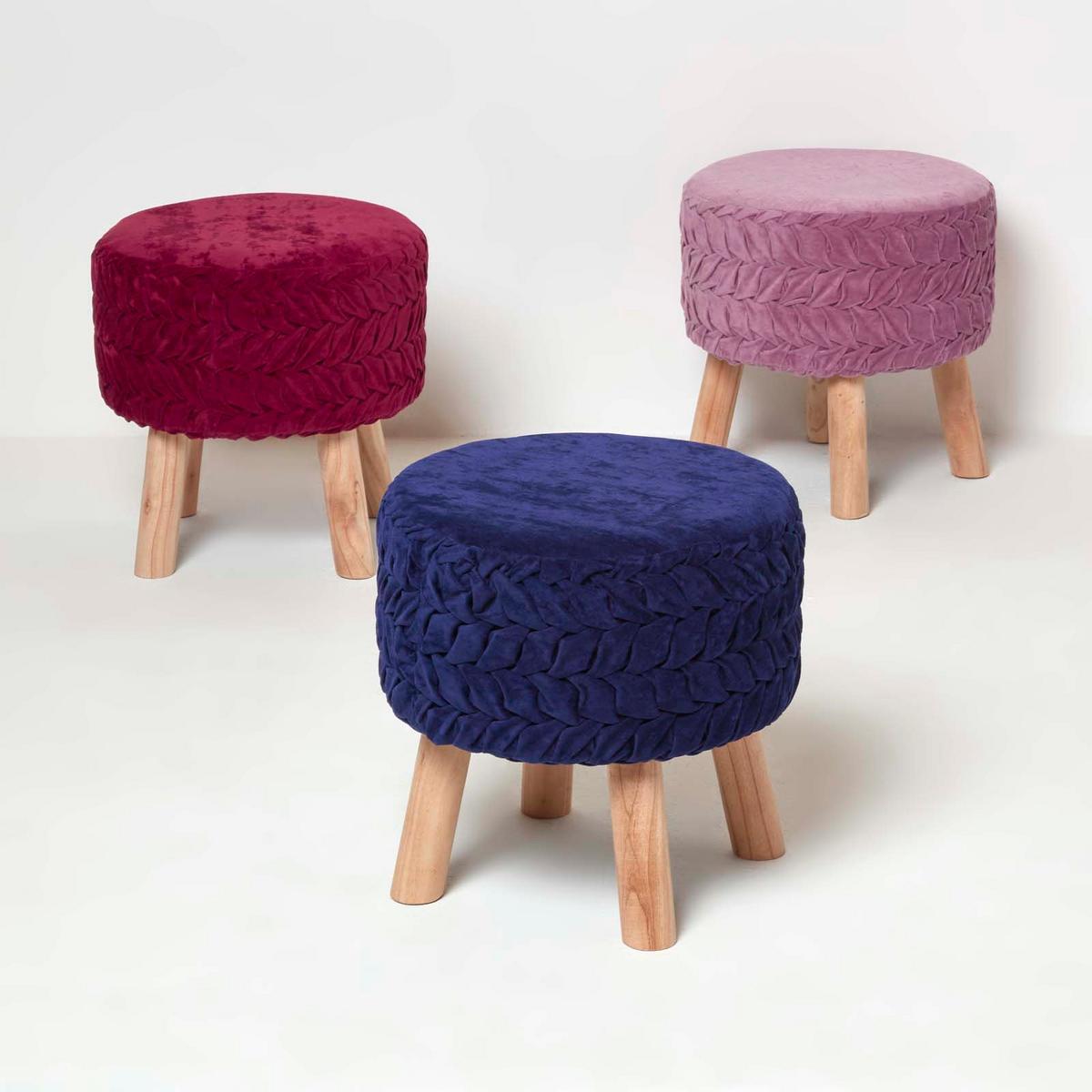 SAMT-HOCKER Lyla, blau plissiert, 40/40/41 cm - Blau, Textil (41/40/41cm) - Homescapes